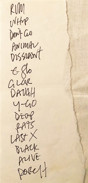 Pearl Jam: Eddie Vedders Handwritten Set List from April 6, 1994 Show in Springfield, MA (ex. PJ Production Manager)
