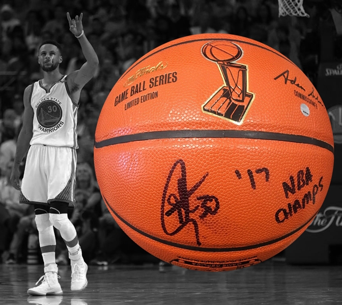 Steph Curry Signed Spalding Limited Edition Finals Game Series Basketball with "17 NBA Champs" Inscription (Steiner Sports)