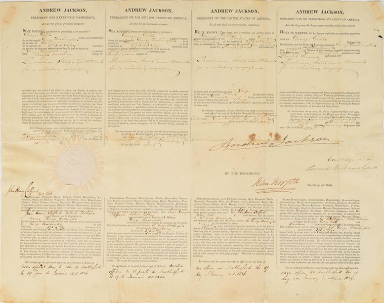President Andrew Jackson Signed 1836 Ships Paper Document (Beckett/BAS)