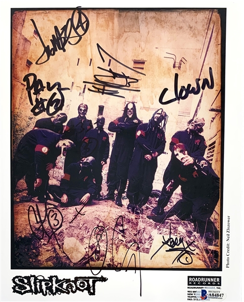 Slipknot Group Signed 8" x 10" Roadrunner Records Publicity Photograph (Beckett/BAS)
