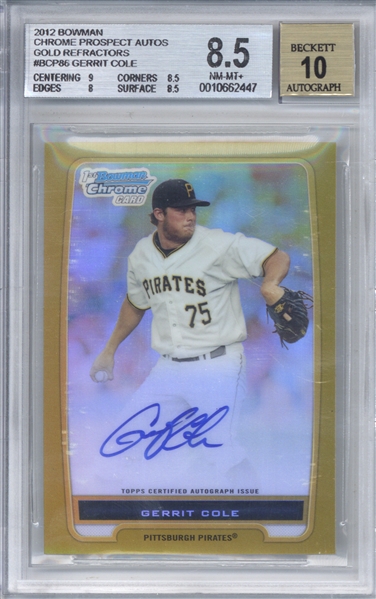 Gerrit Cole Signed 2012 Bowman Chrome Prospects Gold Refractors (1/50) #BCP86 Rookie Card (BGS 8.5 10)