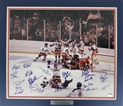 Miracle On Ice 1980 US Mens Hockey Team Signed 16" x 20" Color Photo w/ 20+ Sigs Including Herb Brooks! (Steiner Sports)