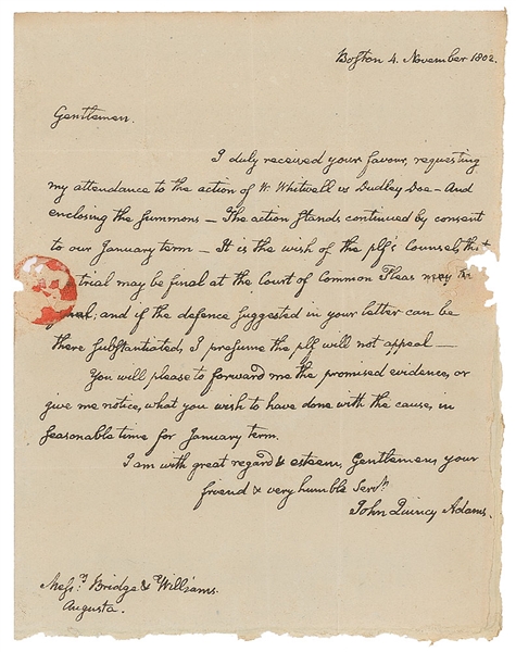 President John Quincy Adams Near-Mint Signed & Handwritten 1802 Letter w/ Rare Full-Name Autograph (Beckett/BAS Guaranteed)
