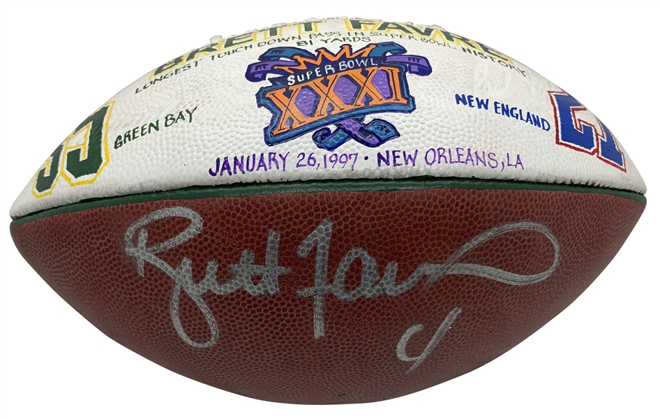 Brett Favre Signed Super Bowl XXXI Game Ball Present To Favre For Longest Touch Down Pass in Super Bowl History! (Beckett/BAS Guaranteed)