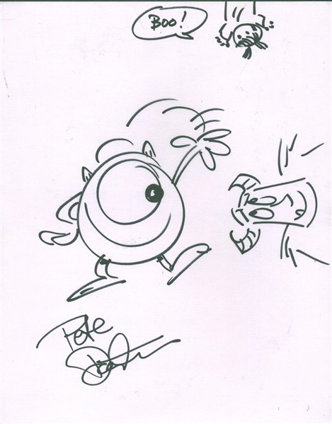 Monsters, Inc: Pete Docter Signed 11" x 14" Artist Page w/ Mike, Sully and Boor Sketches! (Beckett/BAS Guaranteed)