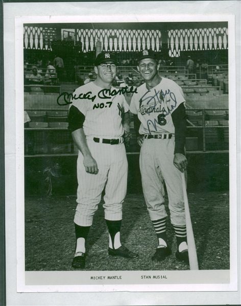 Mickey Mantle & Stan Musial Signed 8" x 10" B&W Photograph (JSA)