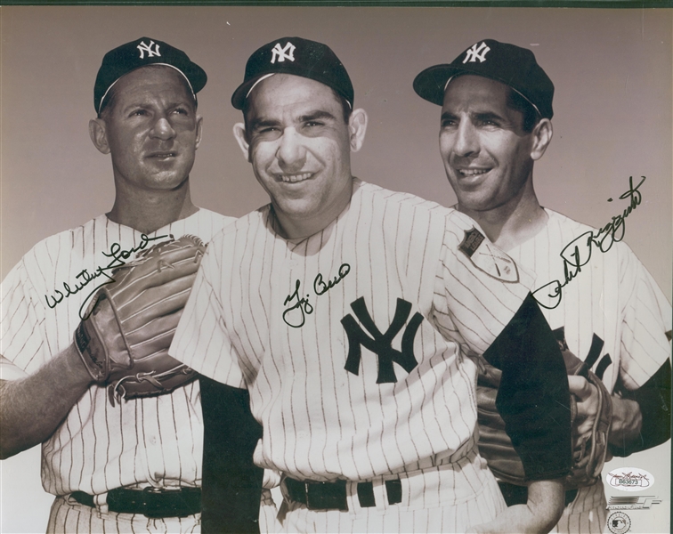 Whitey Ford, Yogi Berra & Phil Rizzuto Signed 11" x 14" Photograph (JSA)