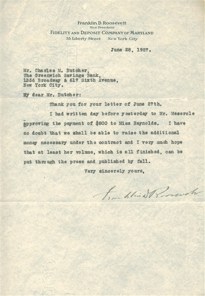Franklin D. Roosevelt Signed 1927 Typed Letter (Beckett/BAS)