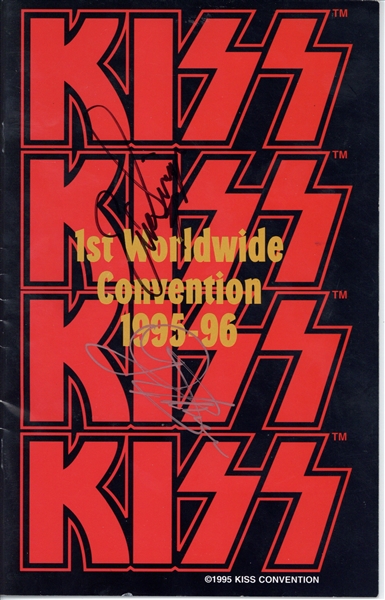 Eric Singer & Gene Simmons Dual Signed 6" x 9" Original 1995-96 KISS World Wide Convention Program (JSA)
