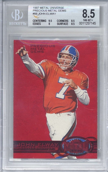 PMG: John Elway 1997 Metal Universe Precious Metal Gems #88 Red (Beckett/BGS 8.5)