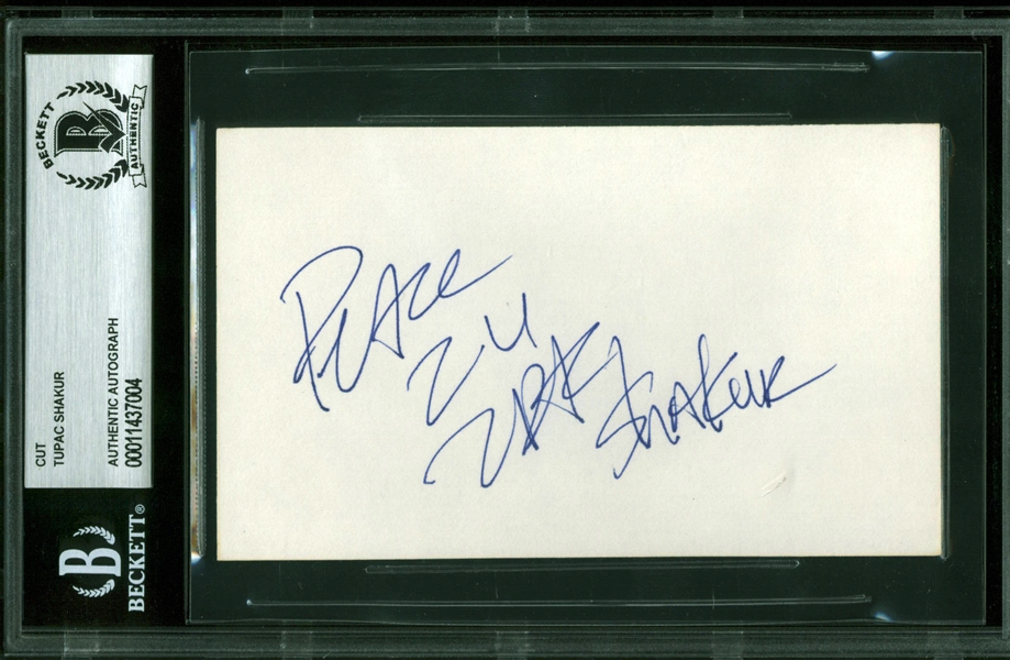 Tupac Shakur Signed Card with Rare Full "2Pac Shakur" Autograph (Beckett/BAS Encapsulated)
