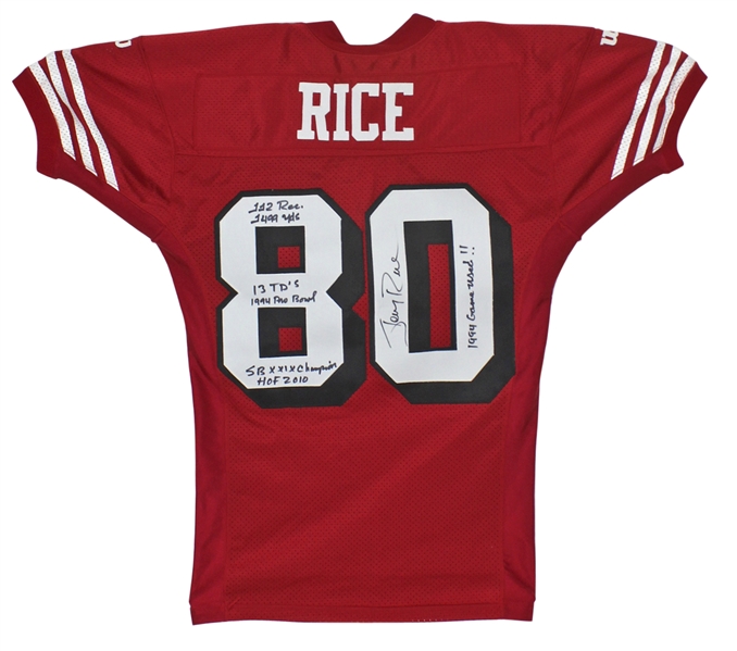 1994 Jerry Rice San Francisco 49ers Game Used & Signed Jersey with Rice LOA & Signing Photo Proof! (Super Bowl Season)(Beckett/BAS LOA)