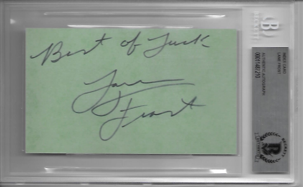 Lane Frost Rare Signed 3" x 5" Index Card (Beckett/BAS Encapsulated)