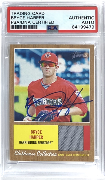 Bryce Harper Signed 2011 Topps Heritage Clubhouse Collection Relic Card (PSA/DNA Encapsulated)