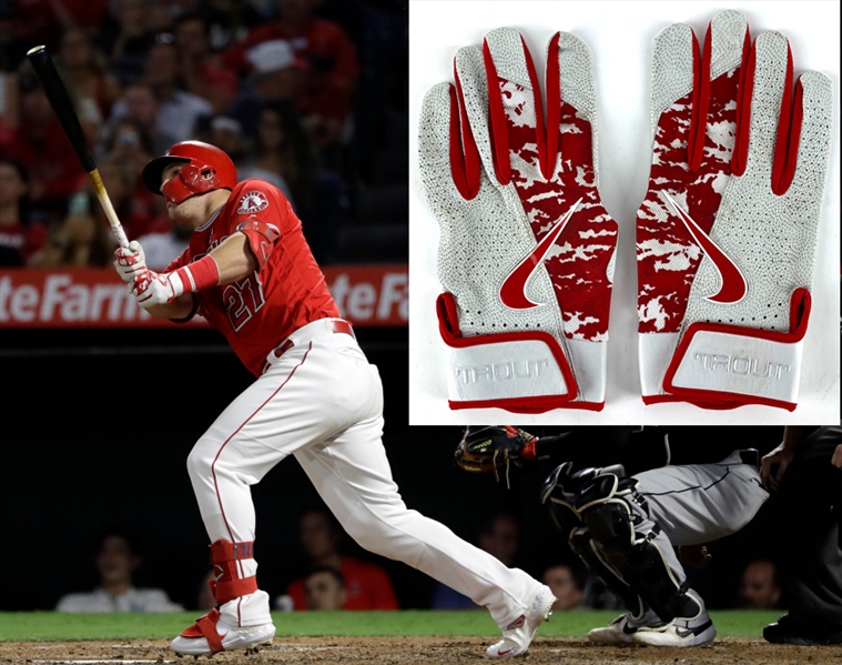 Mike Trout 2019 Game Worn & Double Signed Nike Personal Model Batting Gloves (PSA/DNA)