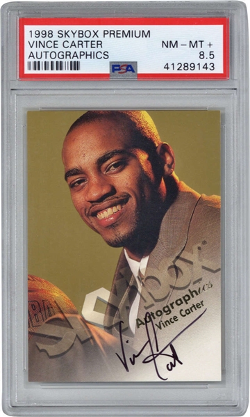 Vince Carter Signed 1998 Skybox Premium Autographics Card - PSA Graded NM-MT+ 8.5