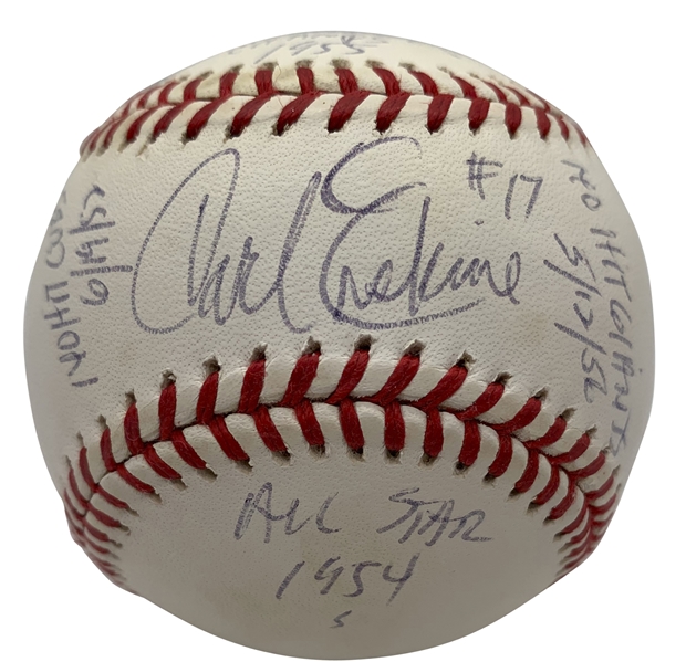 Carl Erskine Signed & Multi-Inscribed Stat ONL Baseball (Beckett/BAS Guaranteed)