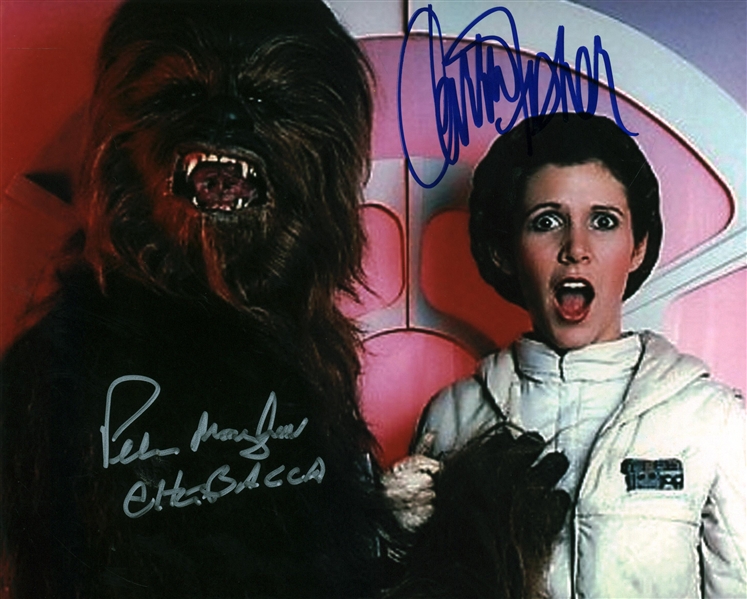 Carrie Fisher & Peter Mayhew Dual Signed Risque 8" x 10" Color Photograph (Beckett/BAS Guaranteed)