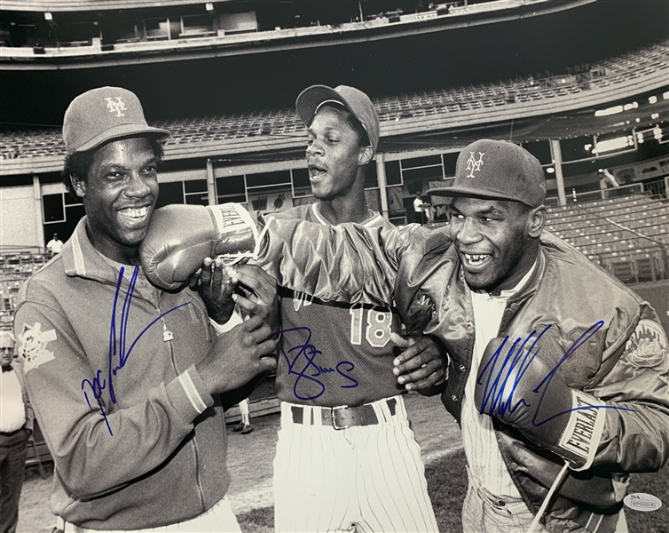 Mike Tyson, Dwight Gooden & Darryl Strawberry Signed 16" x 20" Photograph (JSA)