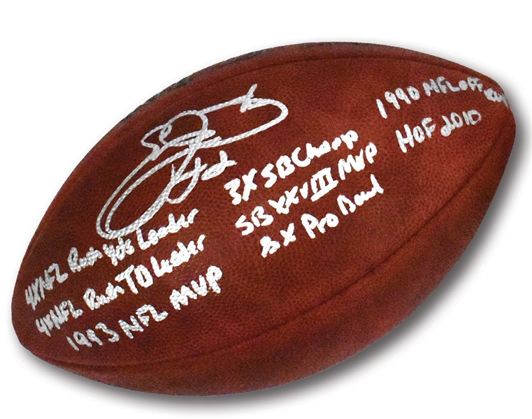 Emmitt Smith Signed Official NFL Football w/ 8 Career Handwritten Stats! (JSA)