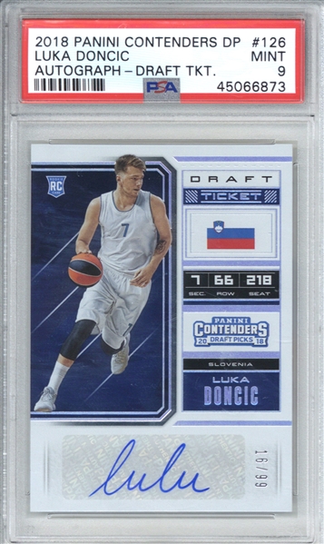 Luka Doncic Signed Ltd. Ed. 2018 Panini Contenders DP Autograph Draft Ticket Card - PSA Graded MINT 9