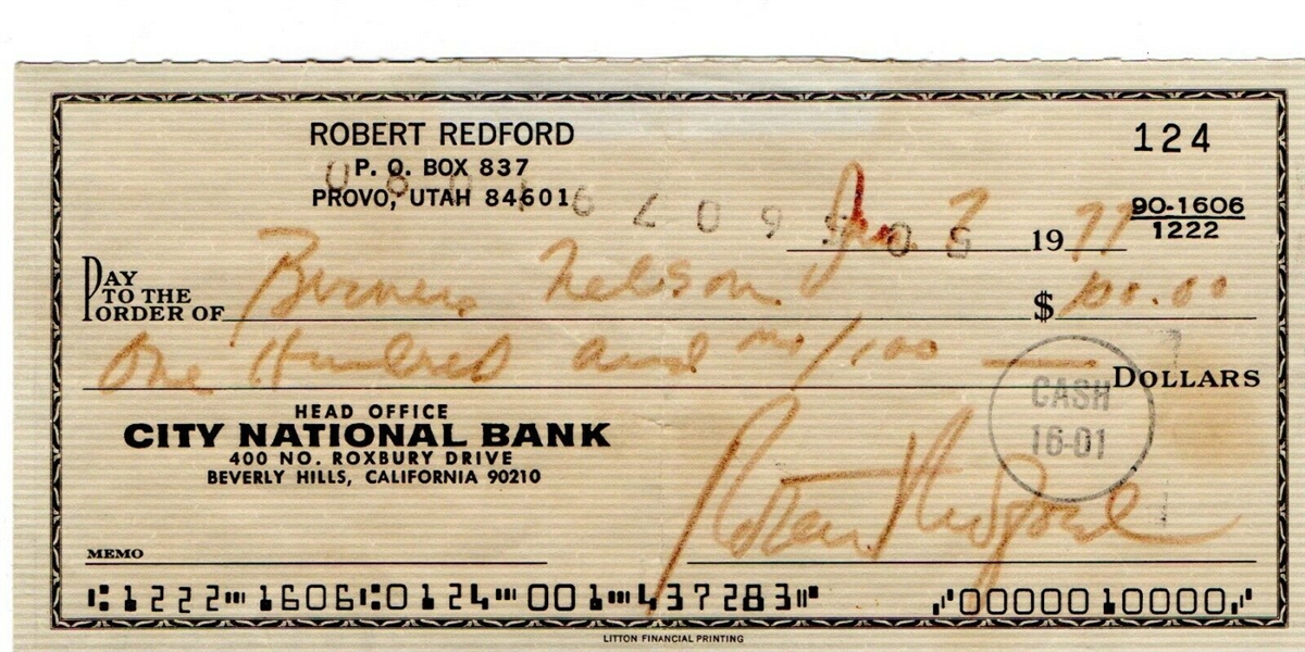 Robert Redford Rare Vintage 1977 "A Bridge Too Far" Era Bank Check (Beckett/BAS Guaranteed)