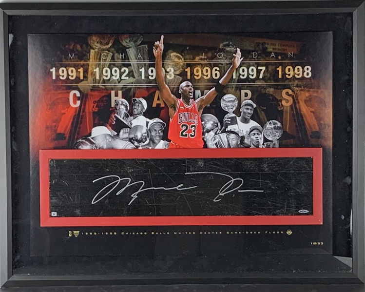 Michael Jordan Signed & Game Used 26" x 6" United Center 2nd 3-Peat Floor Piece - Limited to Only 23! (Upper Deck)