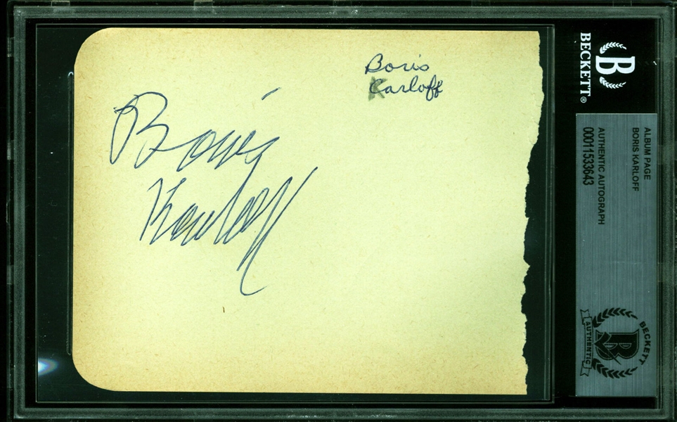 Frankenstein: Boris Karloff Signed Album Page (BAS/Beckett Encapsulated)