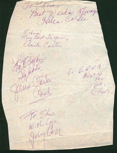 The Cash Family: Johnny, June & Others Multi-Signed Family Wrapping Paper (Beckett/BAS)