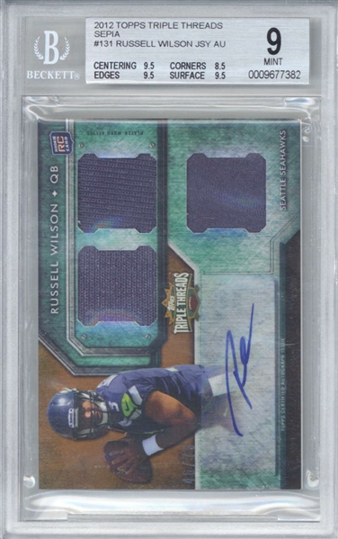 Russell Wilson Signed 2012 Topps Triple Threads Sepia Rookie Card (Beckett/BGS Graded MINT 9 w/ 10 Auto)