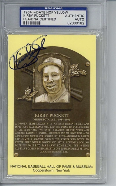 Kirby Puckett Signed H.O.F. Plaque Card (PSA/DNA Encapsulated)