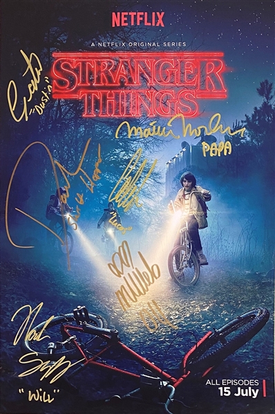 Stranger Things Cast Signed 12" x 18" Poster Style Print with 6 Key Signatures (Beckett/BAS Guaranteed)