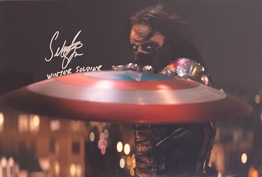 The Winter Soldier: Sebastian Stan In-Person Signed & Inscribed 12" X 18" Color Photo (Beckett/BAS Guaranteed)