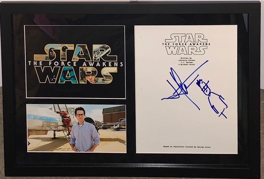 Star Wars: J.J. Abrams Signed "The Force Awakens" Script Cover with RARE Self Portrait Sketch! (ACOA)