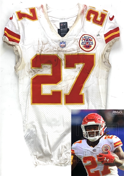 2017 Kareem Hunt Kansas City Chiefs Game Used Photo-Matched Rookie Road Uniform with Spectacular Use! (11/19/2017) (NFL Rushing Leader Season)