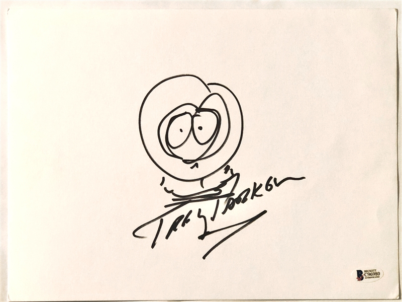 South Park: Trey Parker Signed & Hand Drawn "Kenny" Sketch on 8" x 10" Sheet (John Brennan Collection)(Beckett/BAS COA)