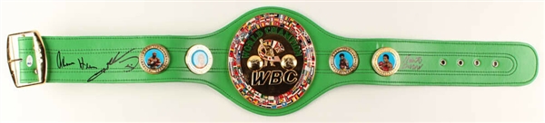 Boxing Legends: WBC Replica Championship Belt Signed by Leonard, Duran & Hearns (Beckett/BAS)