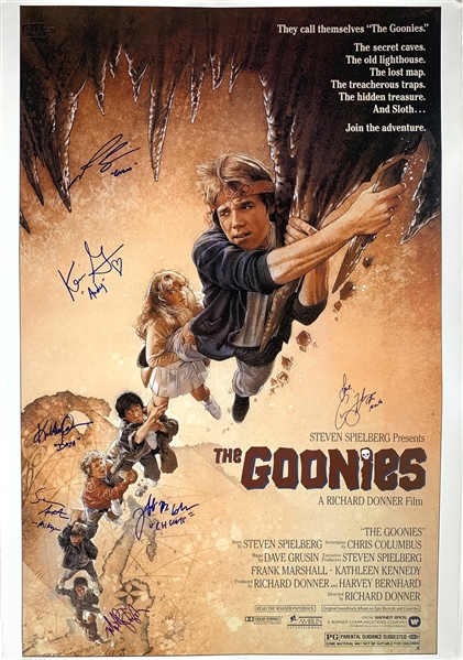 The Goonies RARE Cast Signed 27" x 40" Full Size Movie Poster with 7 Sigs Incl. Brolin, Astin, Feldman, etc. (Beckett/BAS Guaranteed)