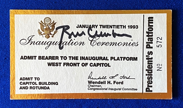 President Bill Clinton Rare 1993 Presidential Inauguration VIP Presidents Podium Ticket! (Beckett/BAS Guaranteed) 