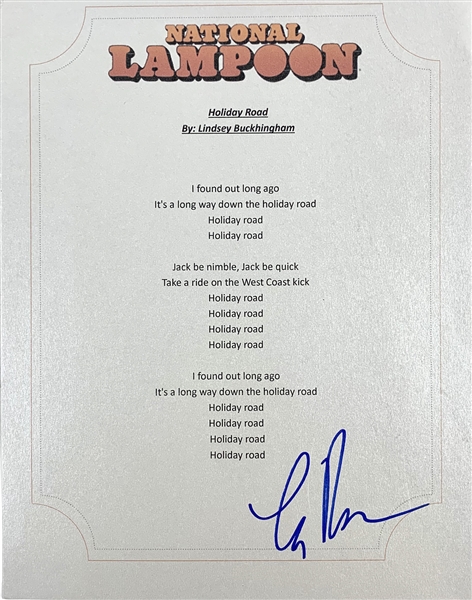 Lindsey Buckingham 8.5" x 11" Lyric Sheet to "Holiday Road" (Beckett/BAS Guaranteed)