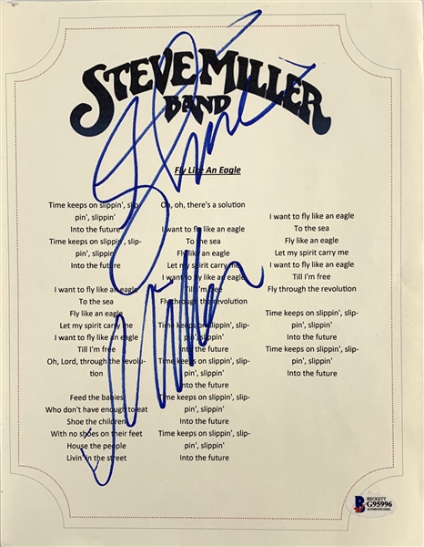Steve Miller Signed 8.5" x 11" Lyric Sheet to "Fly Like an Eagle" (Beckett/BAS COA)