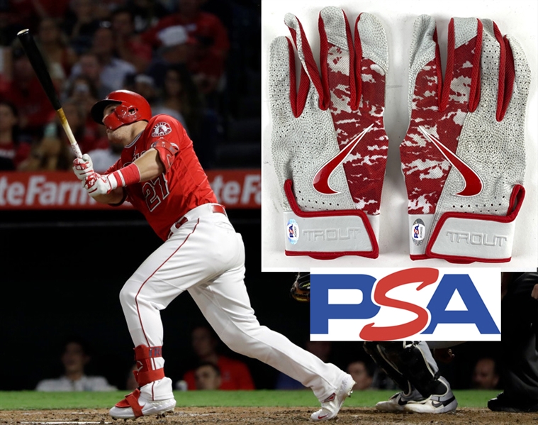 Mike Trout 2019 Game Worn & Double Signed Nike Personal Model Batting Gloves (PSA/DNA)