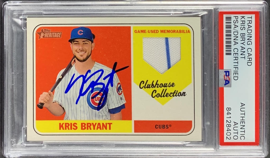 Kris Bryant Signed 2018 Topps Heritage Clubhouse Collection Game Used Patch Card (PSA/DNA Encapsulated)