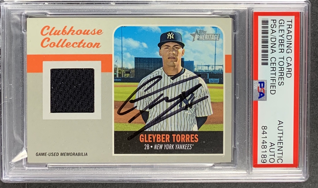 Gleyber Torres Signed 2019 Topps Heritage Clubhouse Collection Game Used Patch Card (PSA/DNA Encapsulated)