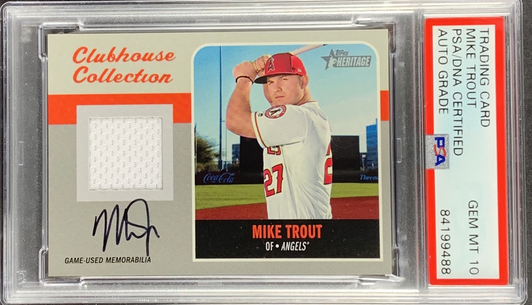 Mike Trout Signed 2019 Topps Heritage Clubhouse Collection Game Used Patch Card - PSA/DNA Graded GEM MINT 10 Auto! (PSA/DNA Encapsulated)