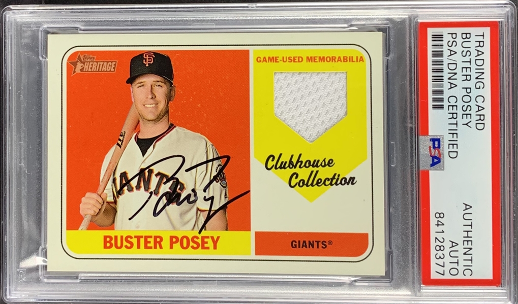 Buster Posey Signed 2018 Topps Heritage Clubhouse Collection Game Used Patch Card (PSA/DNA Encapsulated)