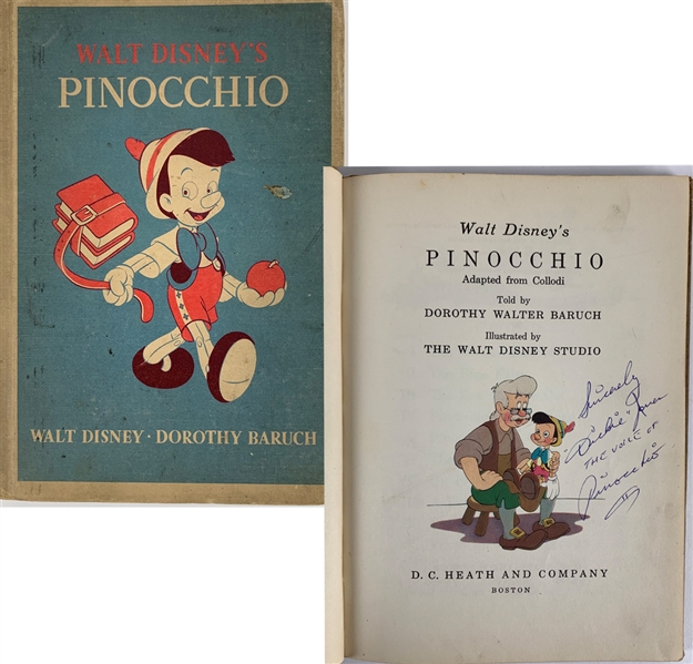 Dickie Jones Signed Vintage Hardcover "Pinocchio" Book with Photo Proof (Beckett/BAS)