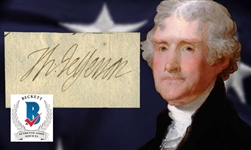 President Thomas Jefferson Exceptional Signed 2.25" x 3.5" Document Clipping - Beckett/BAS MINT 9!