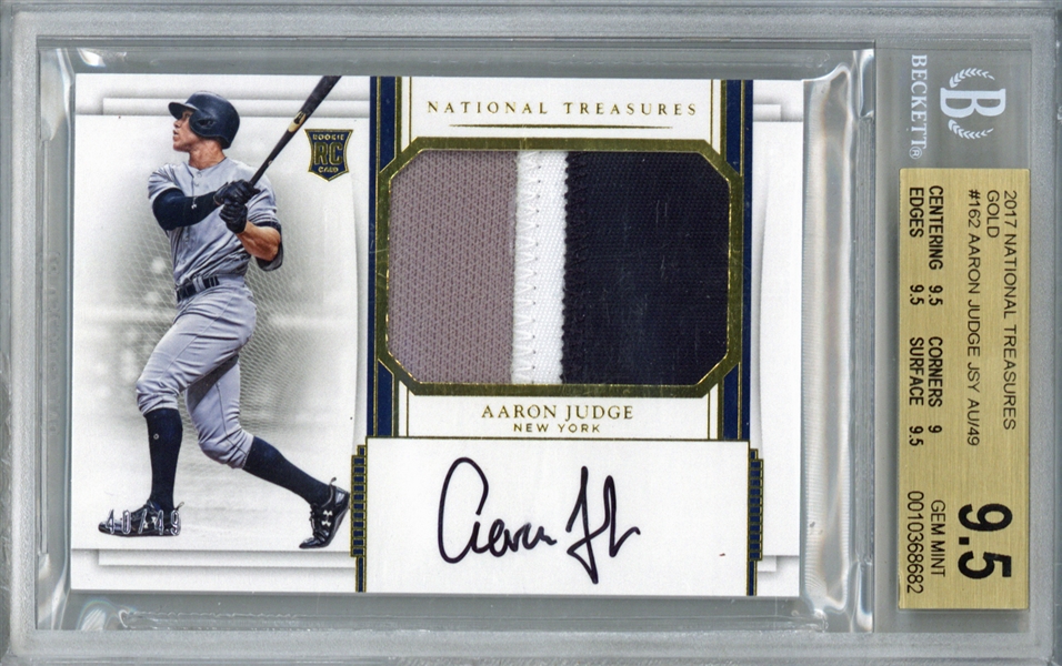 Aaron Judge Signed 2017 National Treasures Gold /49 #162 Game Used Rookie Patch Card - BGS 9.5, 10!