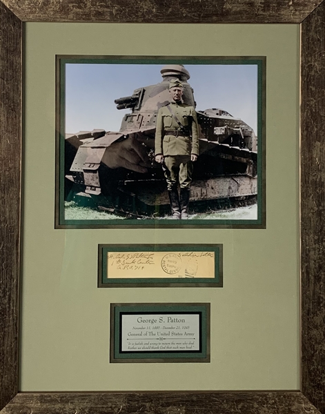 George S Patton Signed 5.5" x 1.75" Cut Framed Display (World War I Dated!)(Beckett/BAS Guaranteed)